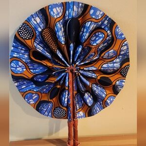 COPY - Vibrant Blue and Orange Handheld Fan African Ankara